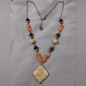 Handmade,Carnelian & Jesper Stones, "Made With Love"Heart Charm @End Of  Chain